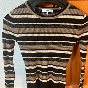 Women’s FRAME metallic long sleeve striped sweater.